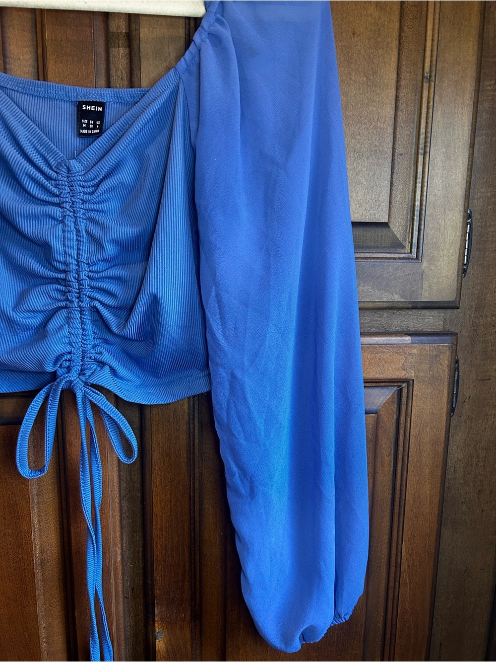 SHEIN Chiquease Sweetheart Neck Drawstring Lantern Sleeve Crop Top M - Picture 7 of 11